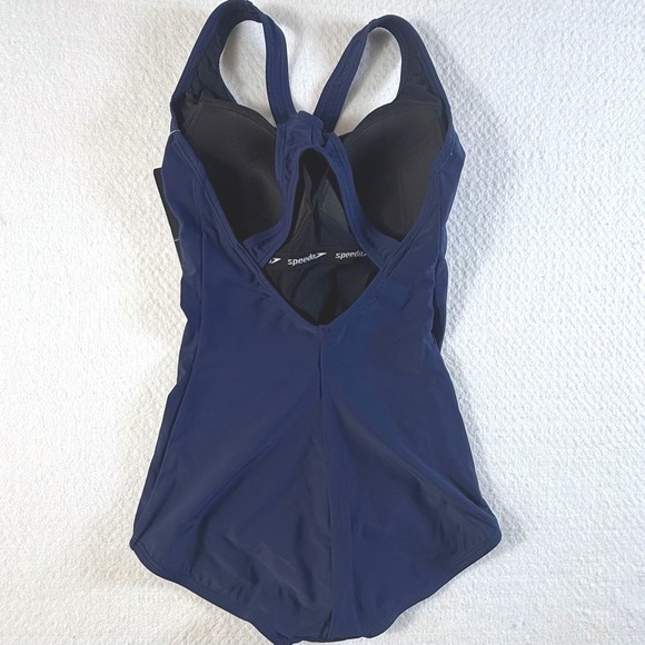 Speedo PowerFLEX One Piece Swimsuit Women's 4 Navy Blue Racerback NWT 7235031434 - Picture 2 of 9